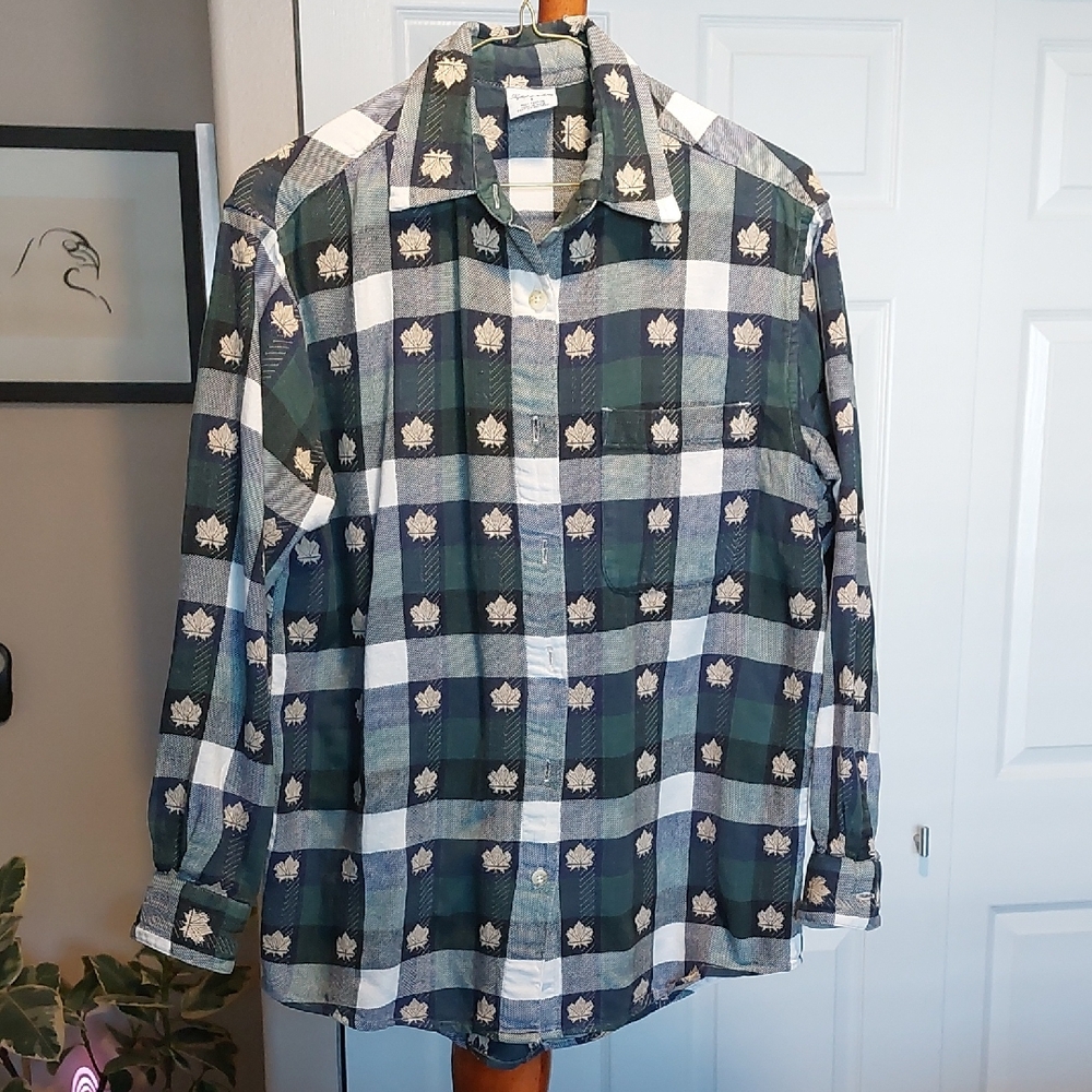 Cascade Blues Plaid Shirt With  Maple Leaf Design